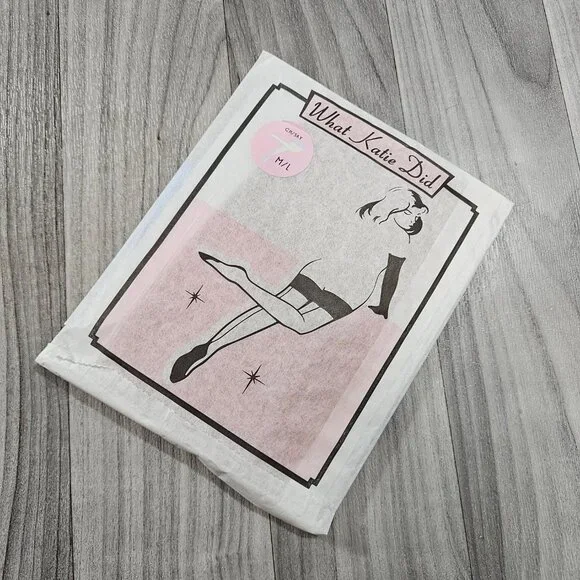 What Katie Did Glamour Sheer Contrast Seamed Stockings Champagne / Sky Baby Blue - Picture 8 of 10